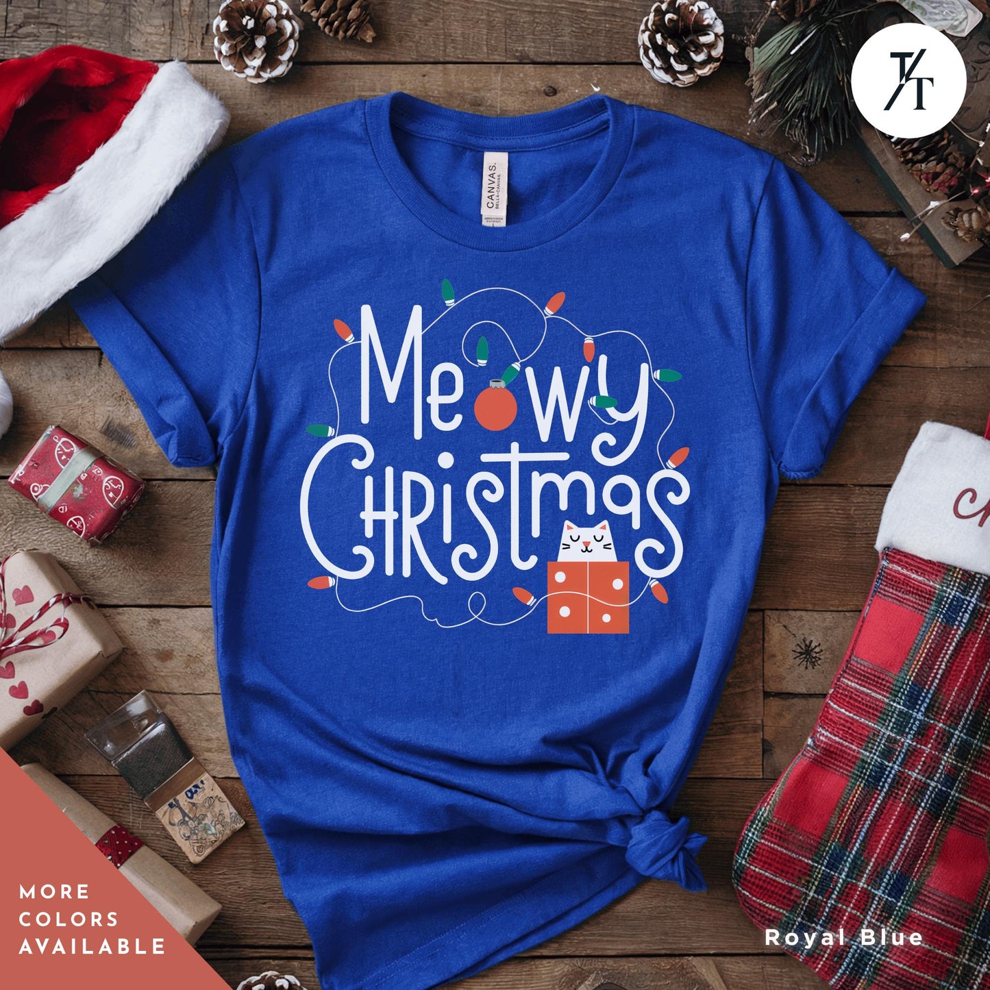 a t - shirt that says merry christmas on it, Meowy Christmas black cat christmas lights Shirt, Xmas Black Cats Shirt, Gift For Cat Lover Shirts, Gift For CatMom, Holiday Meowy Xmas Tee