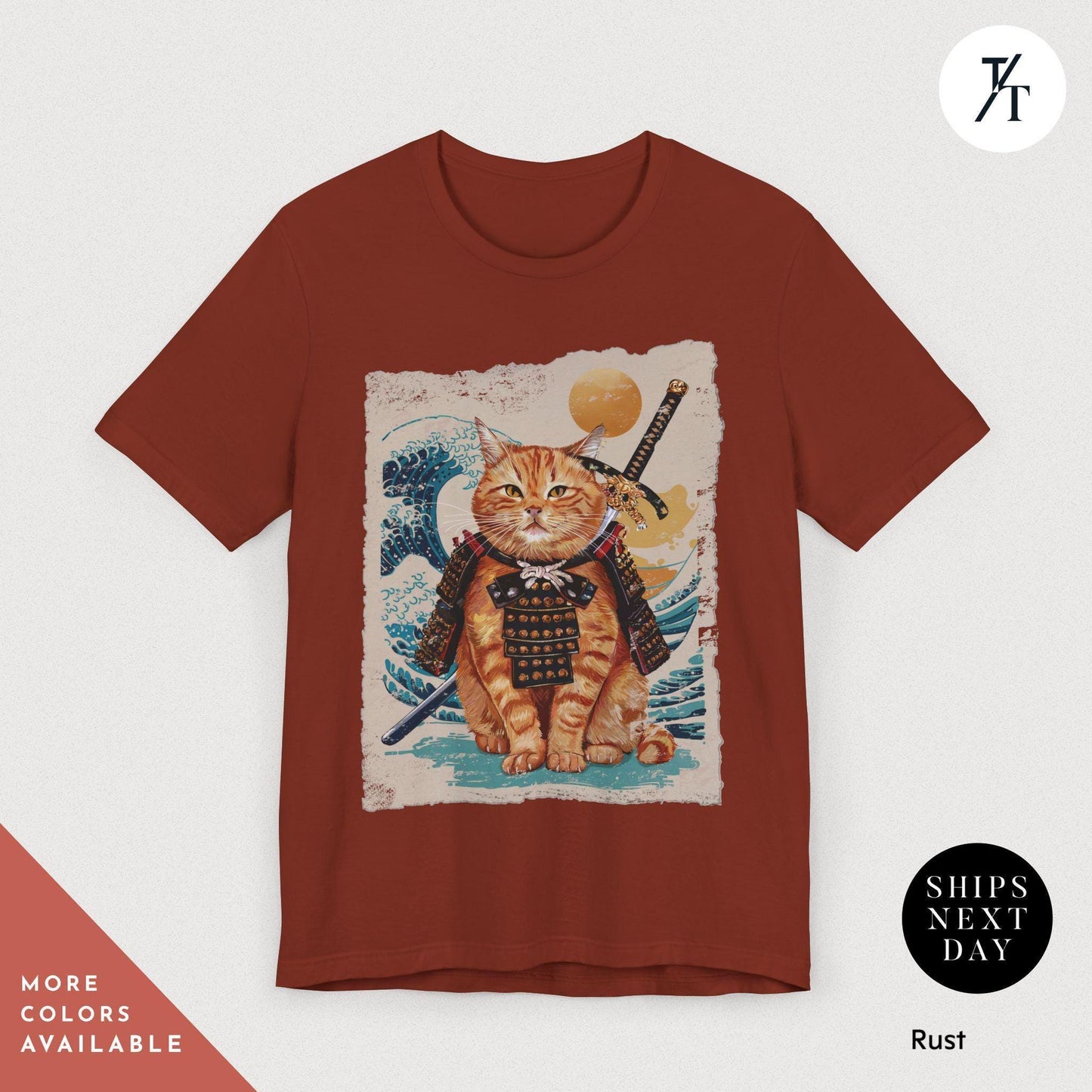a t - shirt with a picture of a cat on it, Samurai Cat shirt, Japanese Cat Art Aesthetic, Cats Lover T-Shirt, Japanese Streetwear, Samurai Cats T-Shirt Anime Gift For Cats Mom Dad