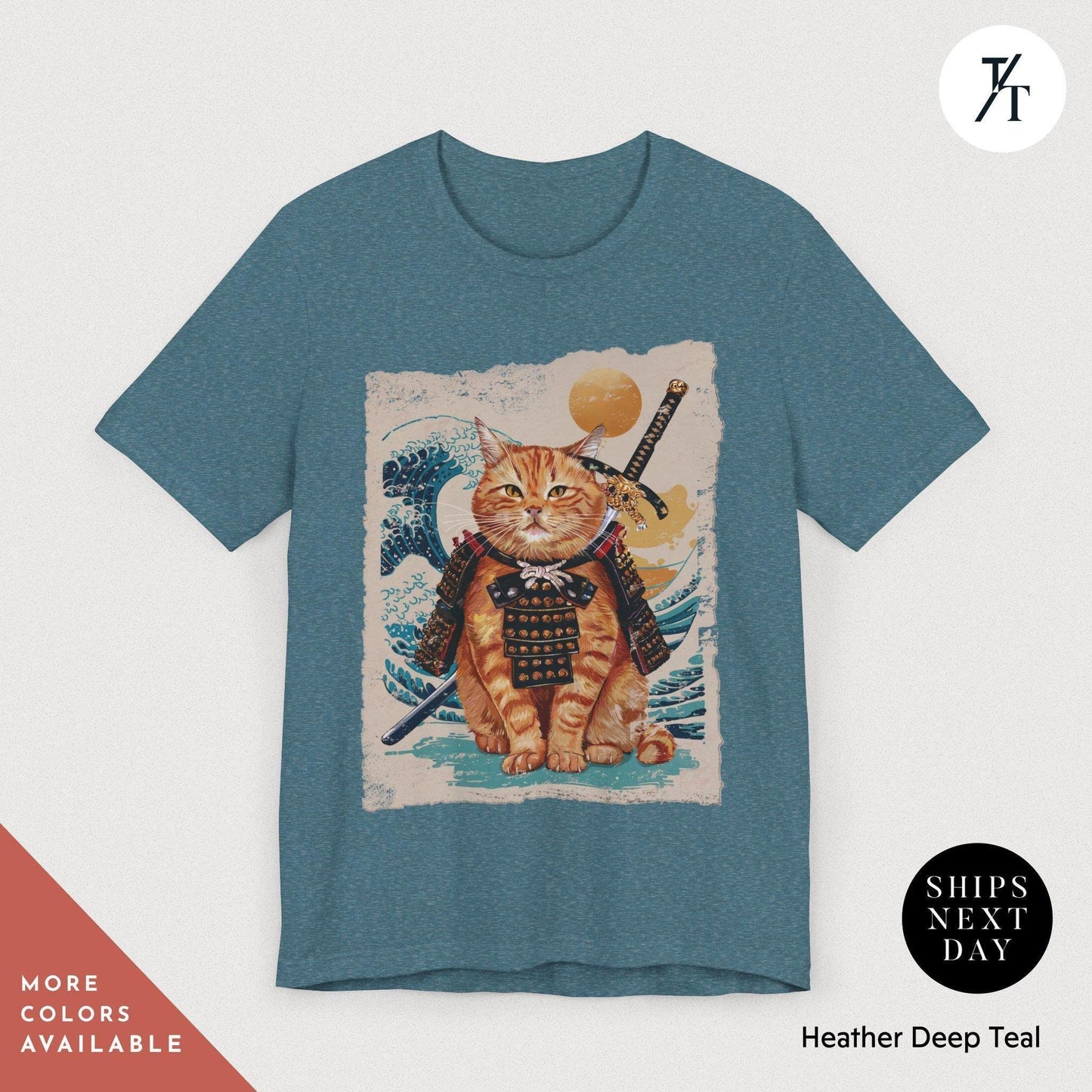 a t - shirt with a picture of a cat holding a sword, Samurai Cat shirt, Japanese Cat Art Aesthetic, Cats Lover T-Shirt, Japanese Streetwear, Samurai Cats T-Shirt Anime Gift For Cats Mom Dad