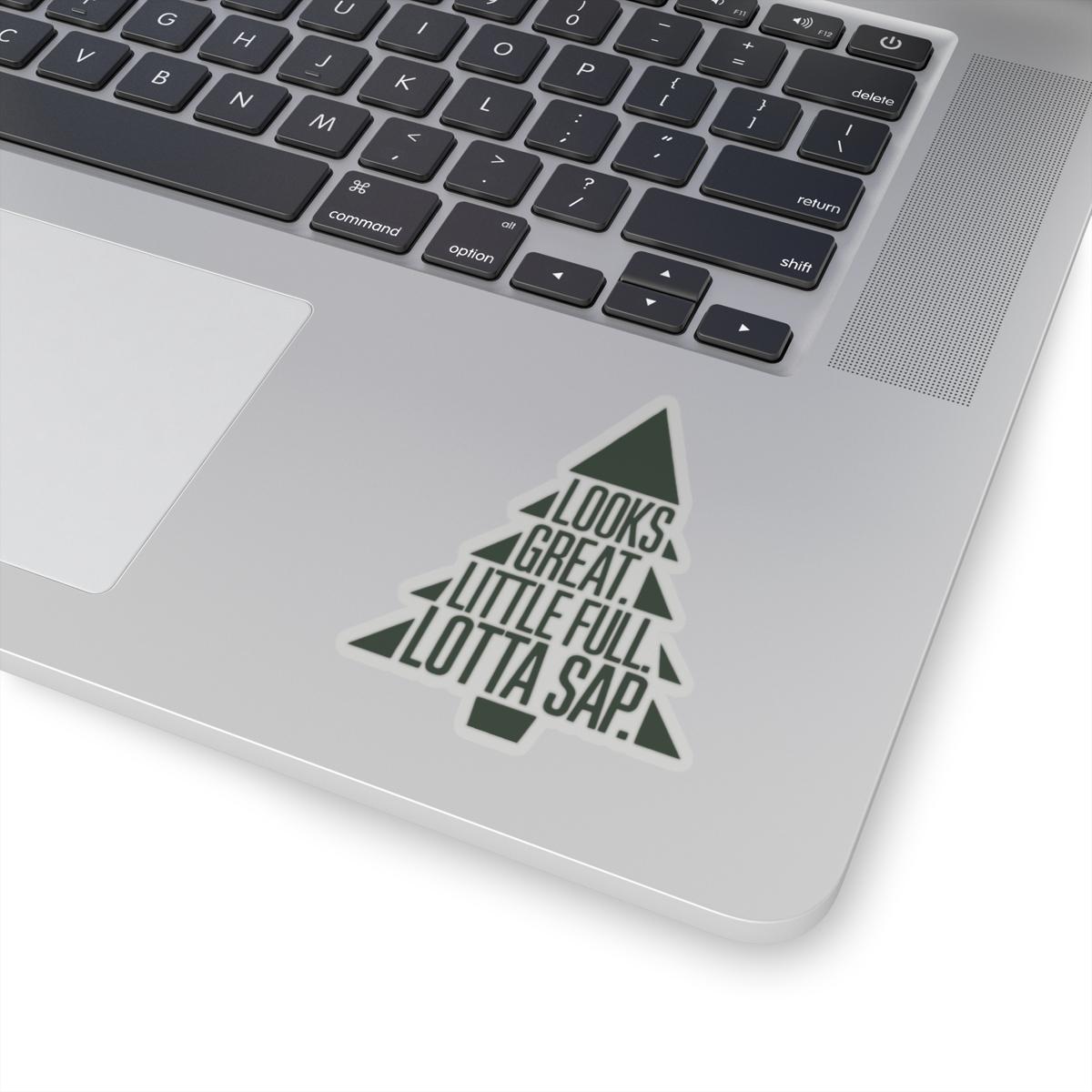 a laptop computer with a sticker of a christmas tree, National Lampoons Decal, Christmas Vacation stickers, Chevy Chase Stocking Stuffer, Funny You Serious Clark Christmas Vinyl Laptop Stickers
