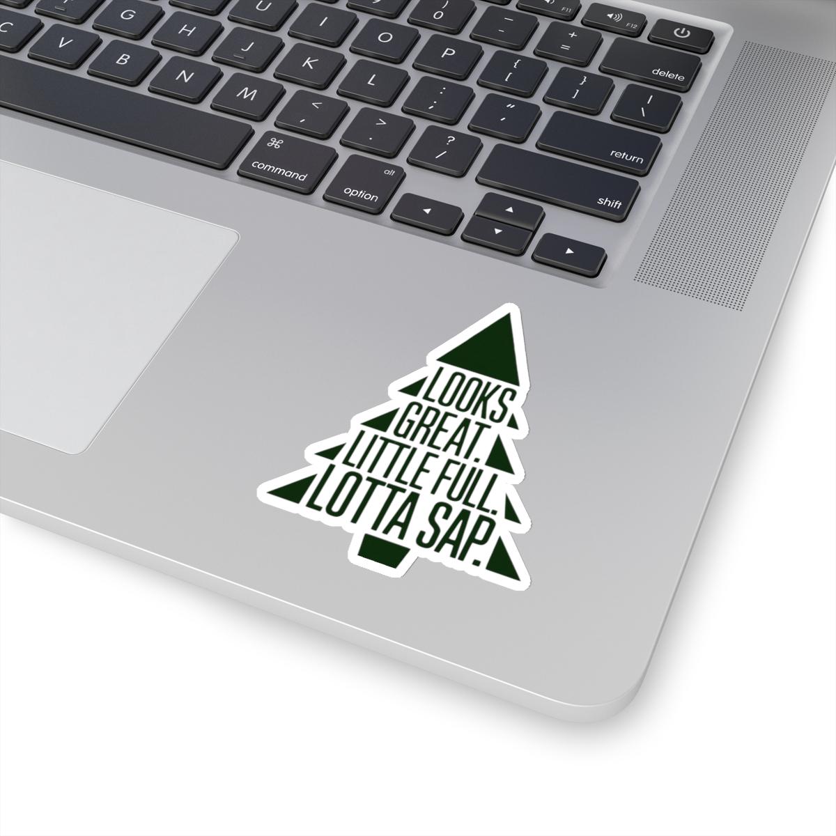 a laptop computer with a sticker of a christmas tree, National Lampoons Decal, Christmas Vacation stickers, Chevy Chase Stocking Stuffer, Funny You Serious Clark Christmas Vinyl Laptop Stickers