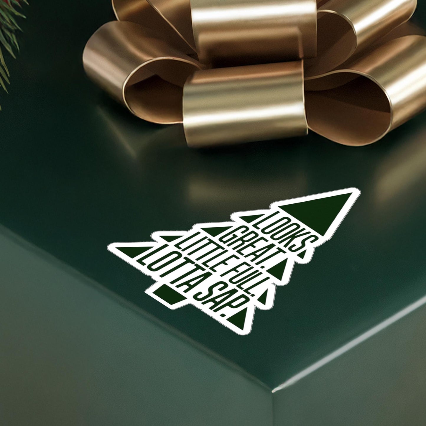 a green box with a bow and a sticker on it, National Lampoons Decal, Christmas Vacation stickers, Chevy Chase Stocking Stuffer, Funny You Serious Clark Christmas Vinyl Laptop Stickers