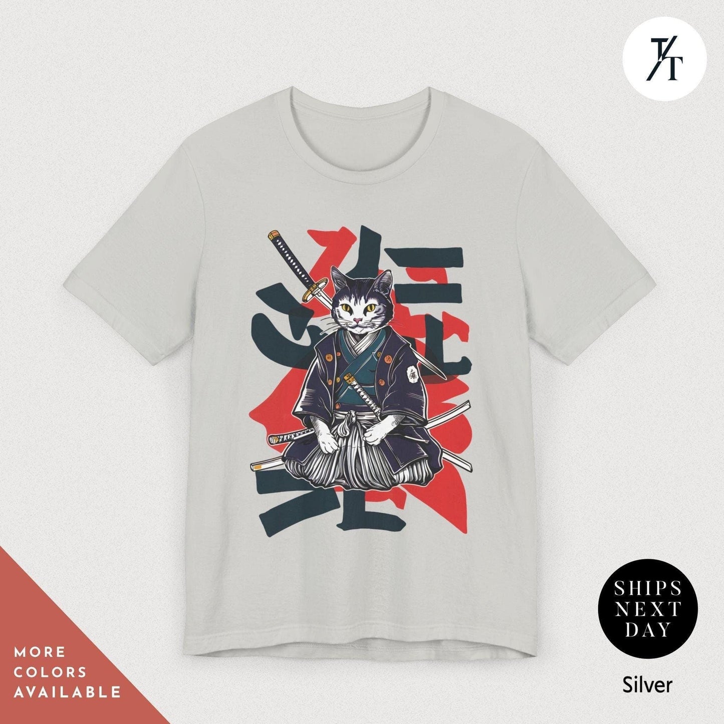 a t - shirt with an image of a cat on it, Samurai Cat shirt, Japanese Cat Art Aesthetic, Cats Lover T-Shirt, Japanese Streetwear, Samurai Cats T-Shirt Anime Gift For Cats Mom Dad