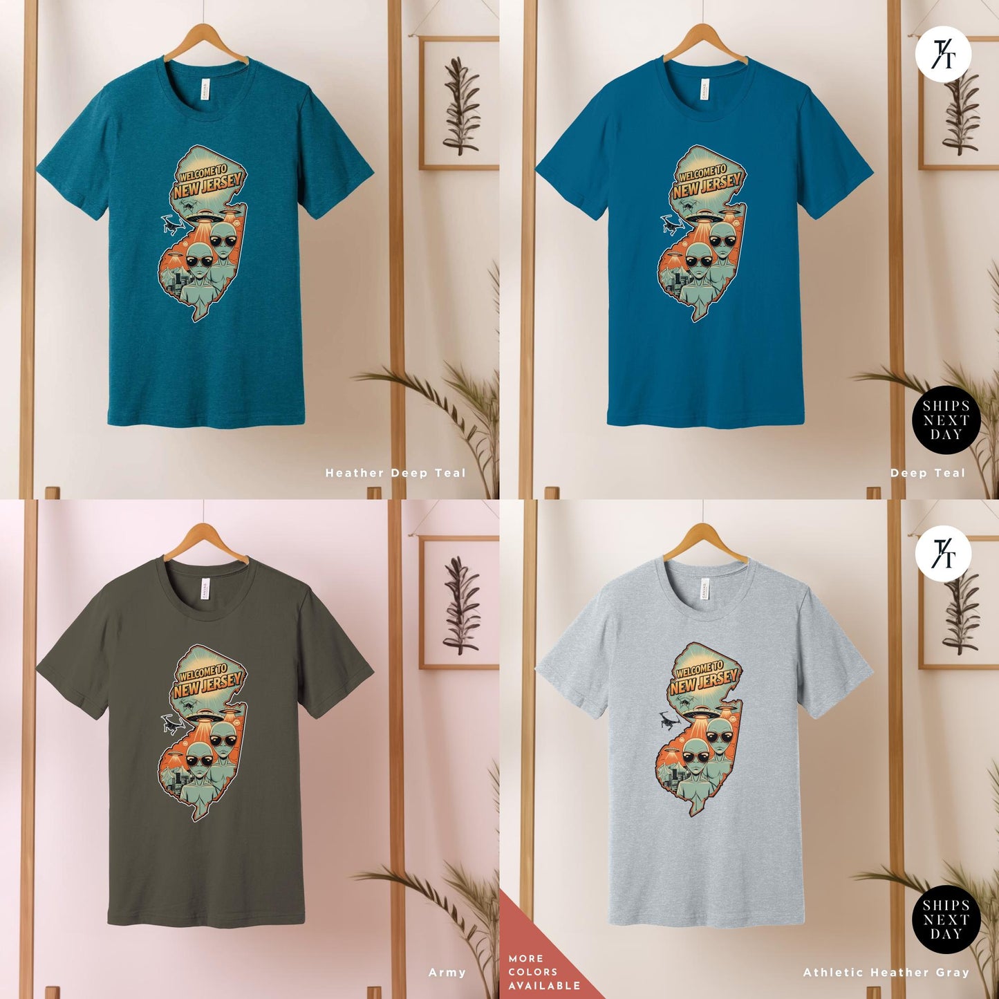 t - shirts of various colors with a picture of new jersey and aliens, New jersey ufo shirt, new jersey drones shirt, Funny Nj Mystery Drones Over Nj Shirts Drone Invasion Shirts, Alien Lover Gift, Aliens Tshirt4