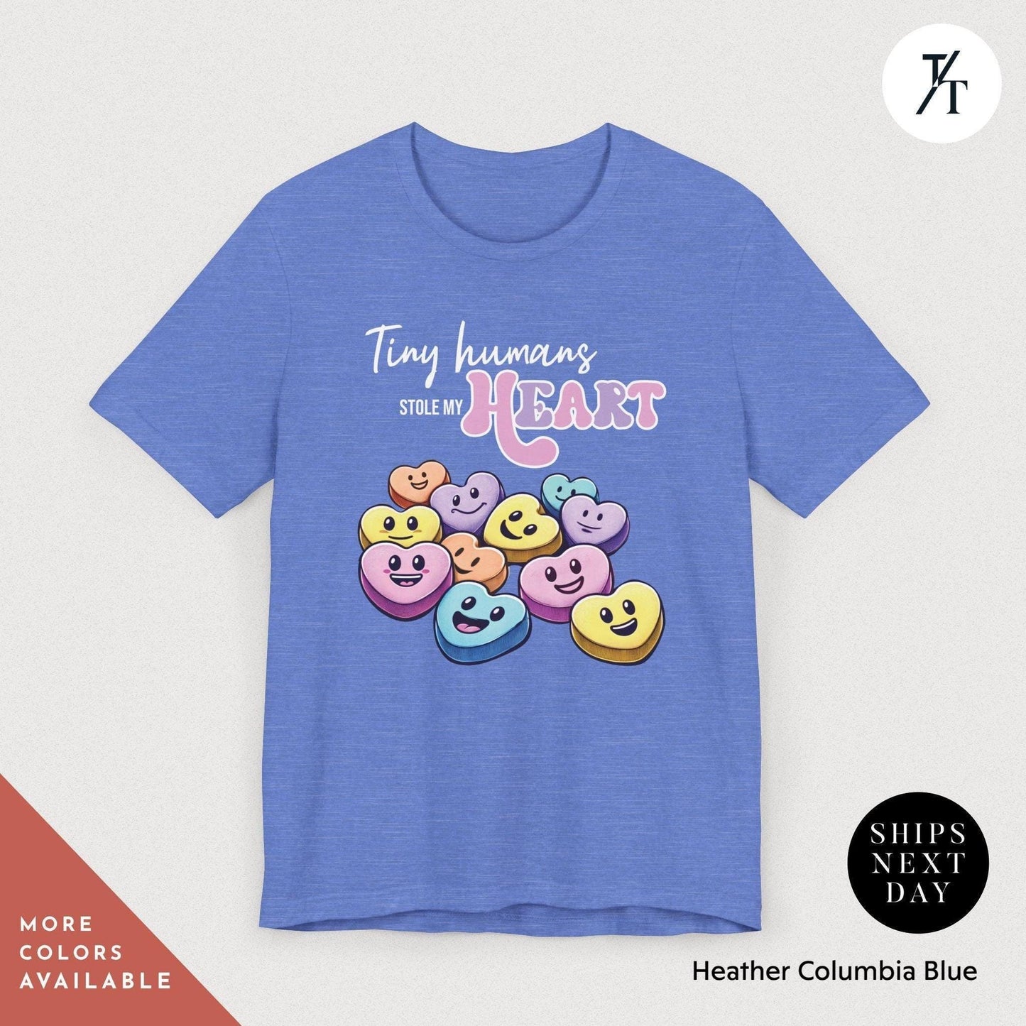 a t - shirt with the words tiny humans are my heart on it