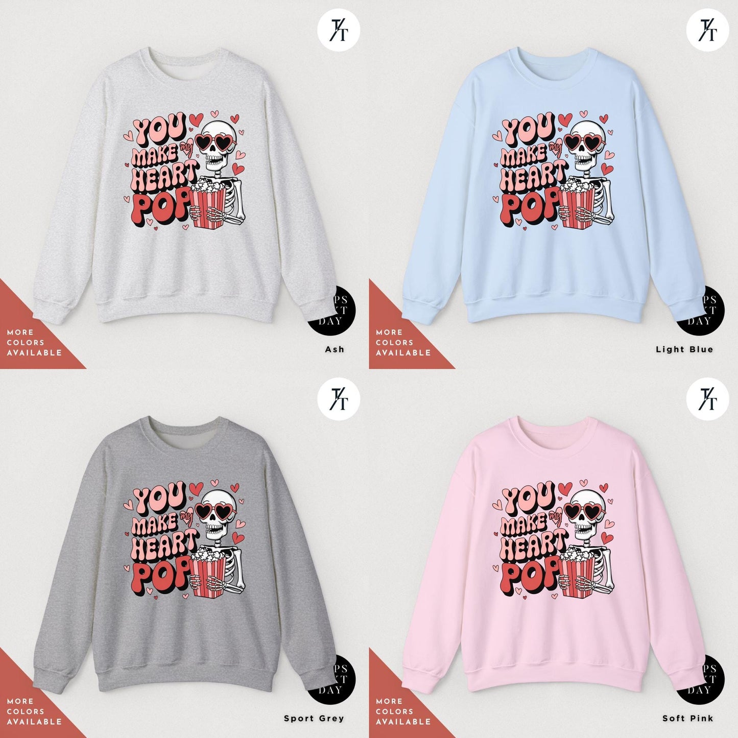 You make my heart pop skeleton Valentines Day Sweatshirt Gift For Her, Funny Popcorn Lover Gift Pop Heart Sweatshirts