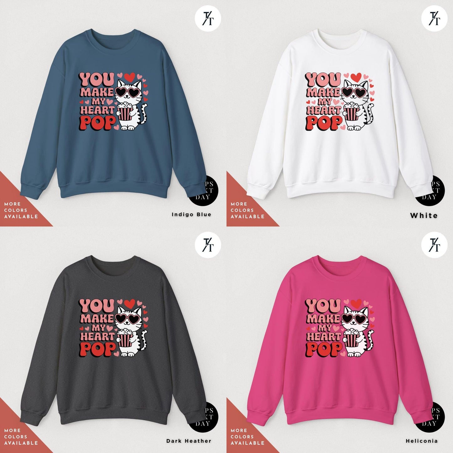 You Make My Heart Pop Cats Valentine Sweatshirt, Funny Valentine Cat Hoodie, Retro Valentines Day Sweatshirt, Cute Gift for Cats Lovers