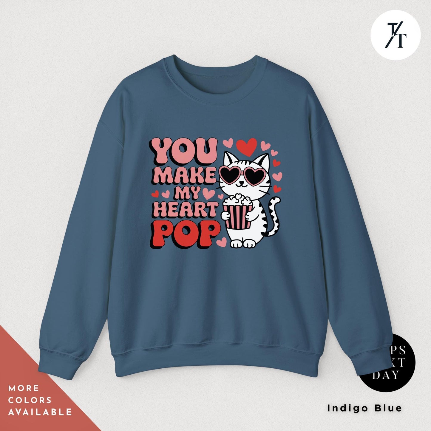 You Make My Heart Pop Cats Valentine Sweatshirt, Funny Valentine Cat Hoodie, Retro Valentines Day Sweatshirt, Cute Gift for Cats Lovers