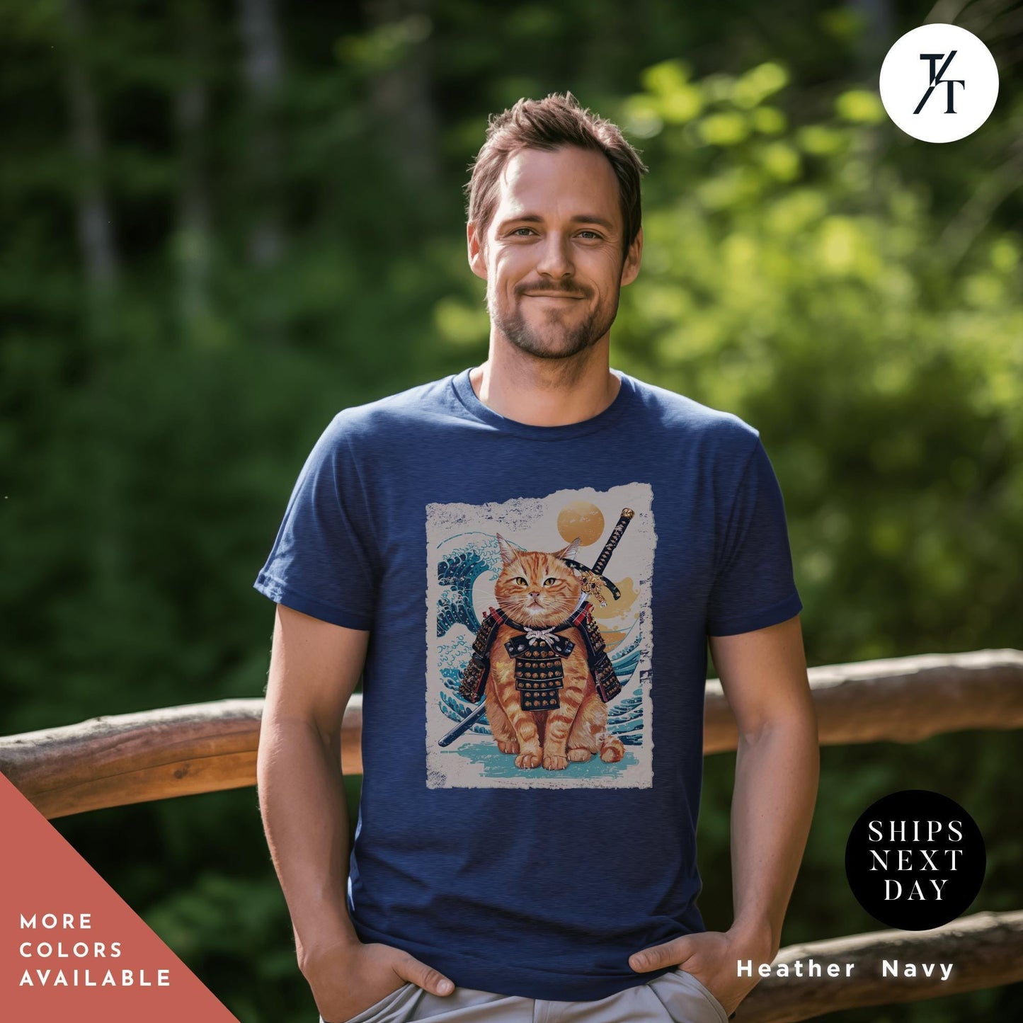 a man wearing a t - shirt with a picture of a cat on it, Samurai Cat shirt, Japanese Cat Art Aesthetic, Cats Lover T-Shirt, Japanese Streetwear, Samurai Cats T-Shirt Anime Gift For Cats Mom Dad