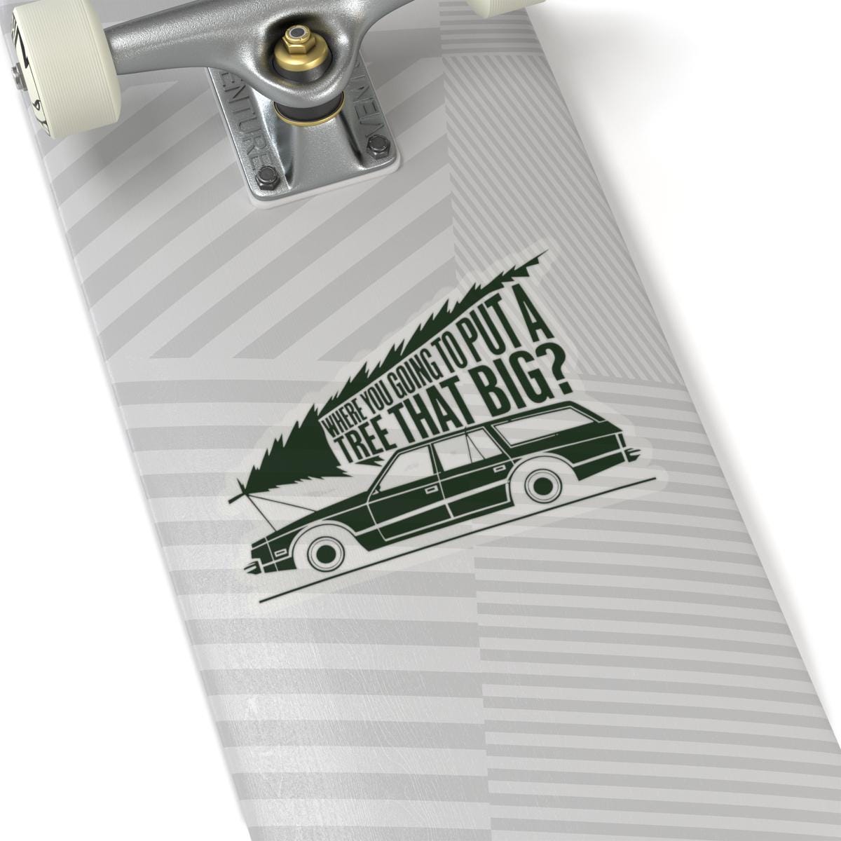 a skateboard with a picture of a car on it, National Lampoons Decal, Christmas Vacation stickers, Chevy Chase Stocking Stuffer, Funny You Serious Clark Christmas Vinyl Laptop Stickers