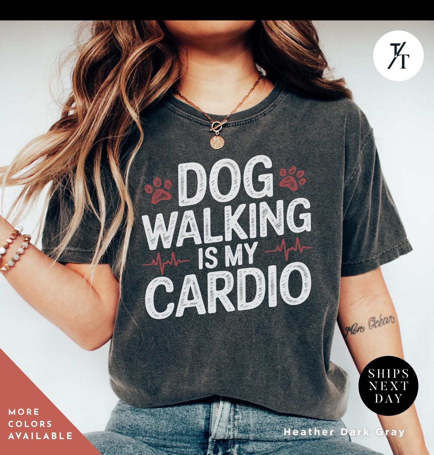 a woman wearing a dog walking is my cardio shirt, Dog Walking Shirt, Gifts For Dog Lovers, Gift For Pet Lovers, Dogs Walker Shirt, Funny Dogs Shirt, Top Fashion Gifts For Mom, funny pet tee