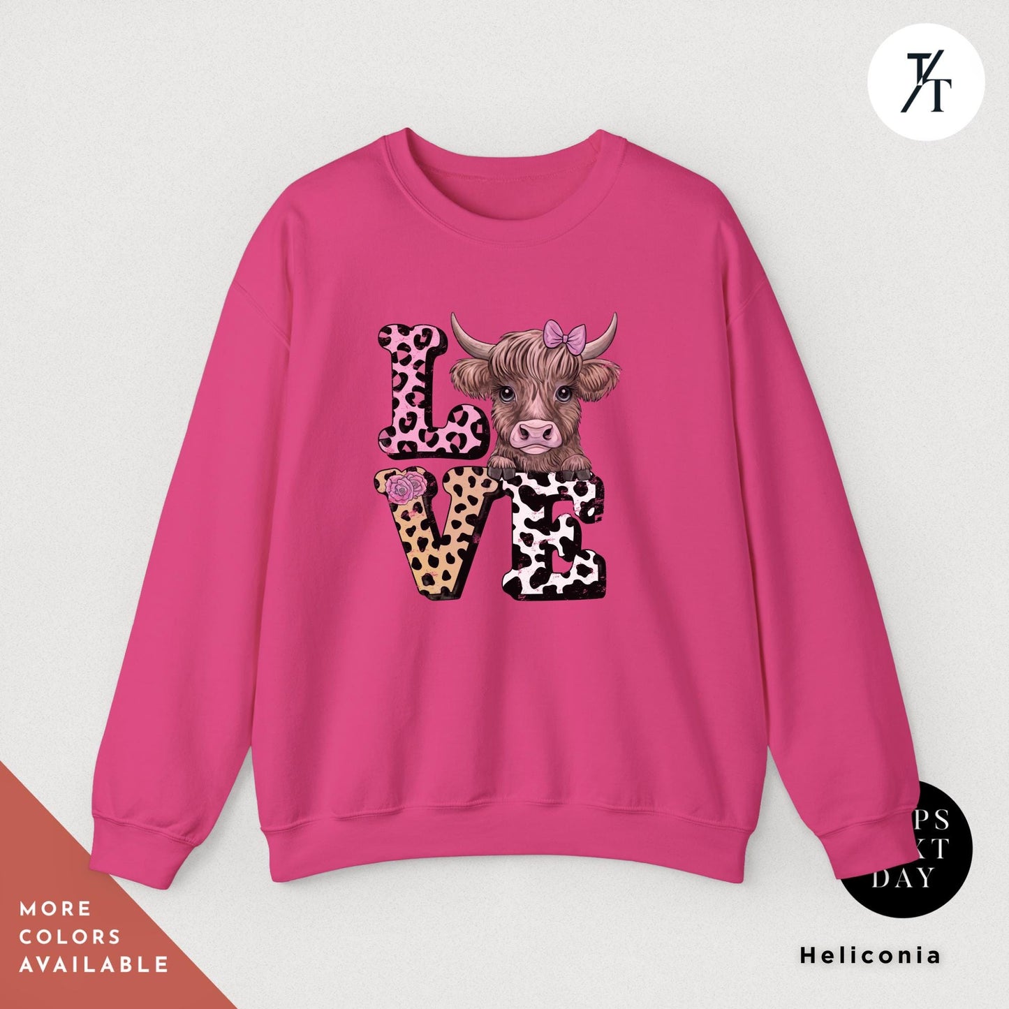 Highland Cow Sweatshirt: Valentine’s Love Sweater for Cow Lovers, Cozy Western Country Shirt, Perfect Valentine’s Gift