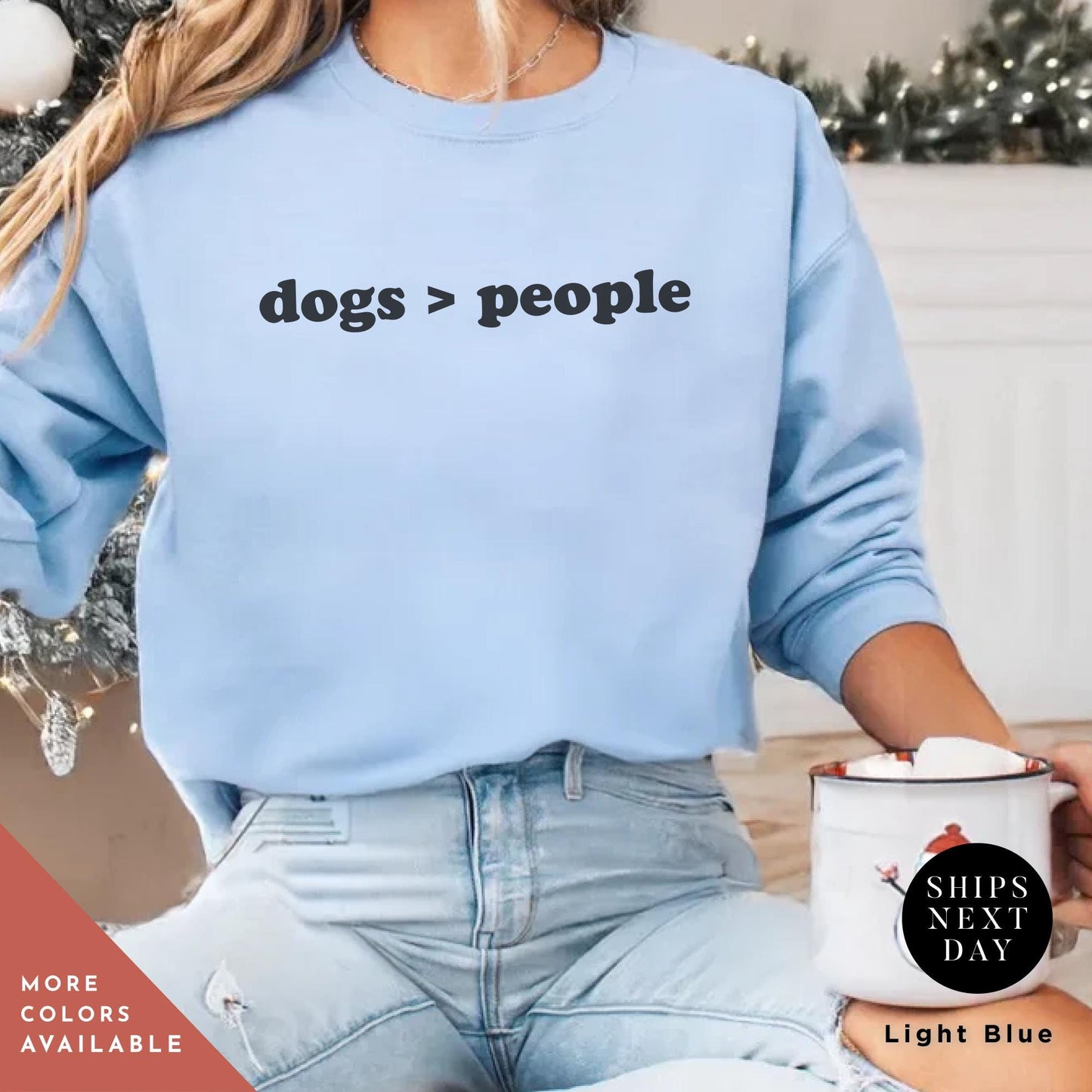 a woman wearing a sweatshirt that says dogs are greater than people, sweatshirt with dogs greater people, Dog Mom Shirt, Gift For Dog Lover, Dogs Over People Tee, Funny DogMom Sweatshirt, Fur Mama sweater