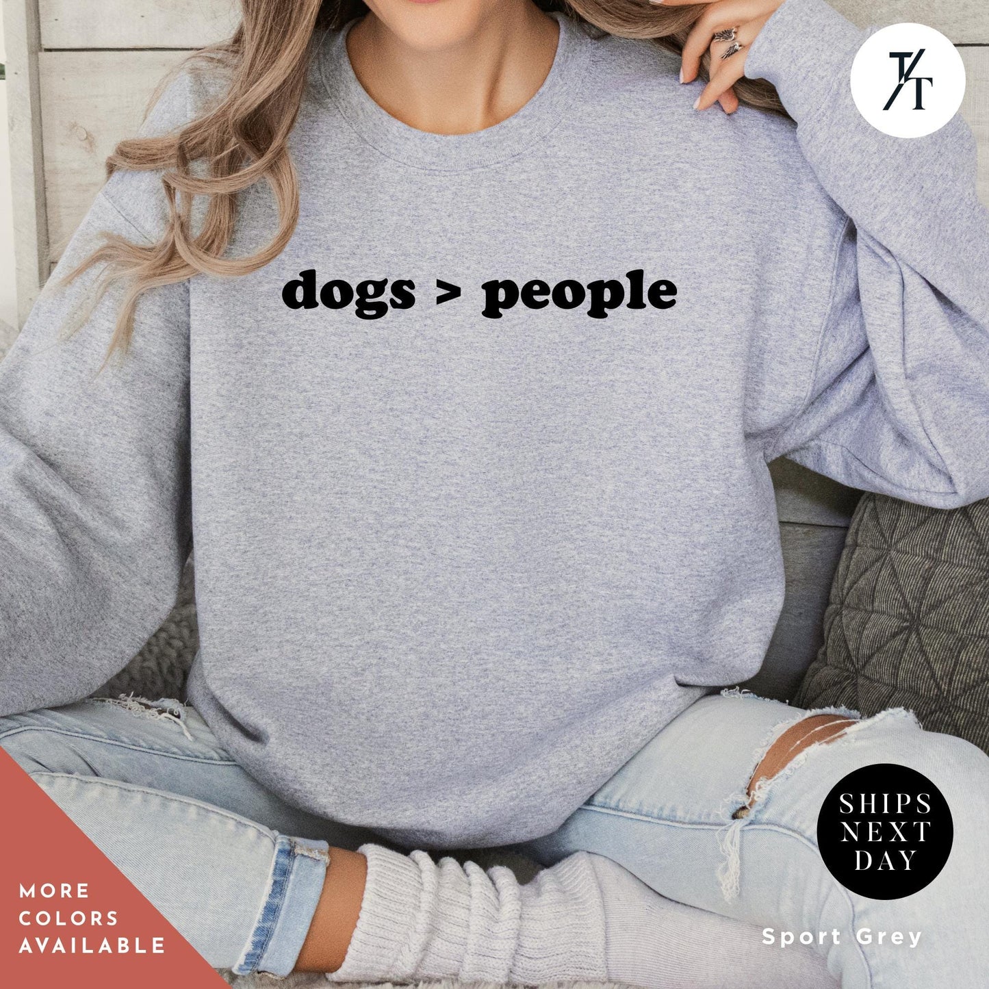 a woman wearing a sweatshirt that says dogs are greater than people, sweatshirt with dogs greater people, Dog Mom Shirt, Gift For Dog Lover, Dogs Over People Tee, Funny DogMom Sweatshirt, Fur Mama sweater
