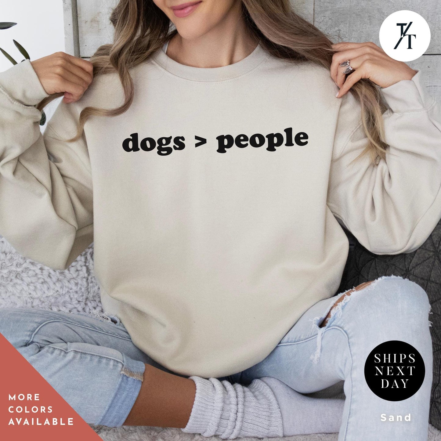 a woman wearing a sweatshirt that says dogs are greater than people, sweatshirt with dogs greater people, Dog Mom Shirt, Gift For Dog Lover, Dogs Over People Tee, Funny DogMom Sweatshirt, Fur Mama sweater