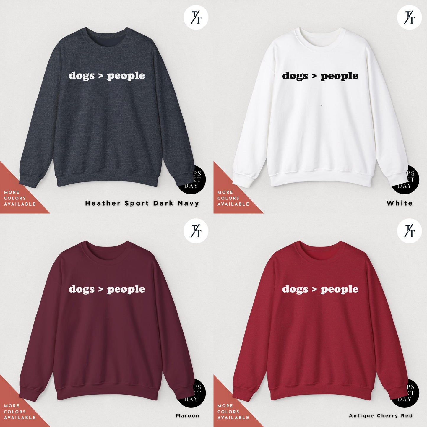 four sweatshirts with dogs are greater than people on them, sweatshirt with dogs greater people, Dog Mom Shirt, Gift For Dog Lover, Dogs Over People Tee, Funny DogMom Sweatshirt, Fur Mama sweater
