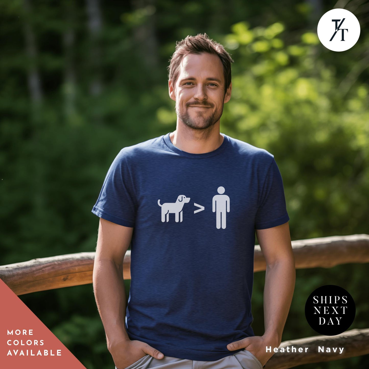a man wearing a blue shirt with a dog and man, , Dogs are Greater Than People Shirt, Gift For Dog Lover, Dogs Over People tee, Gifts For Dog Mom, Funny Shirt For Women, Animal Lover Shirts