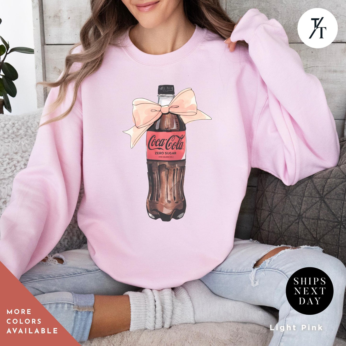 I need a coke zero sweatshirt Coke Zero Lover Coquette sweatshirt with Pink bow, Trendy Gift For Her, Ironic Minimalist Coca Cola Design