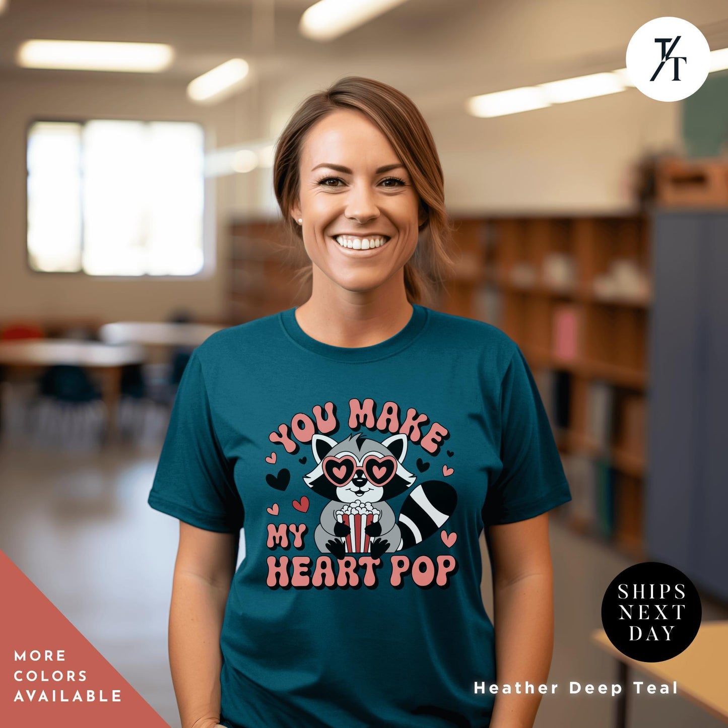 You Make My Heart Pop Shirt Funny Valentines Gift For Her, Retro Valentines Day Feral Valentine Raccoon Heart Pops For You Valentine tee