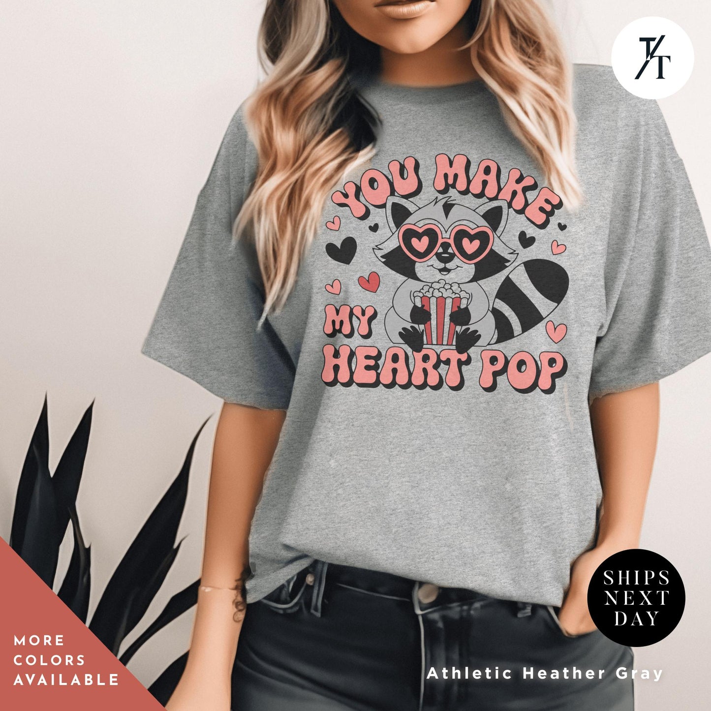 You Make My Heart Pop Shirt Funny Valentines Gift For Her, Retro Valentines Day Feral Valentine Raccoon Heart Pops For You Valentine tee