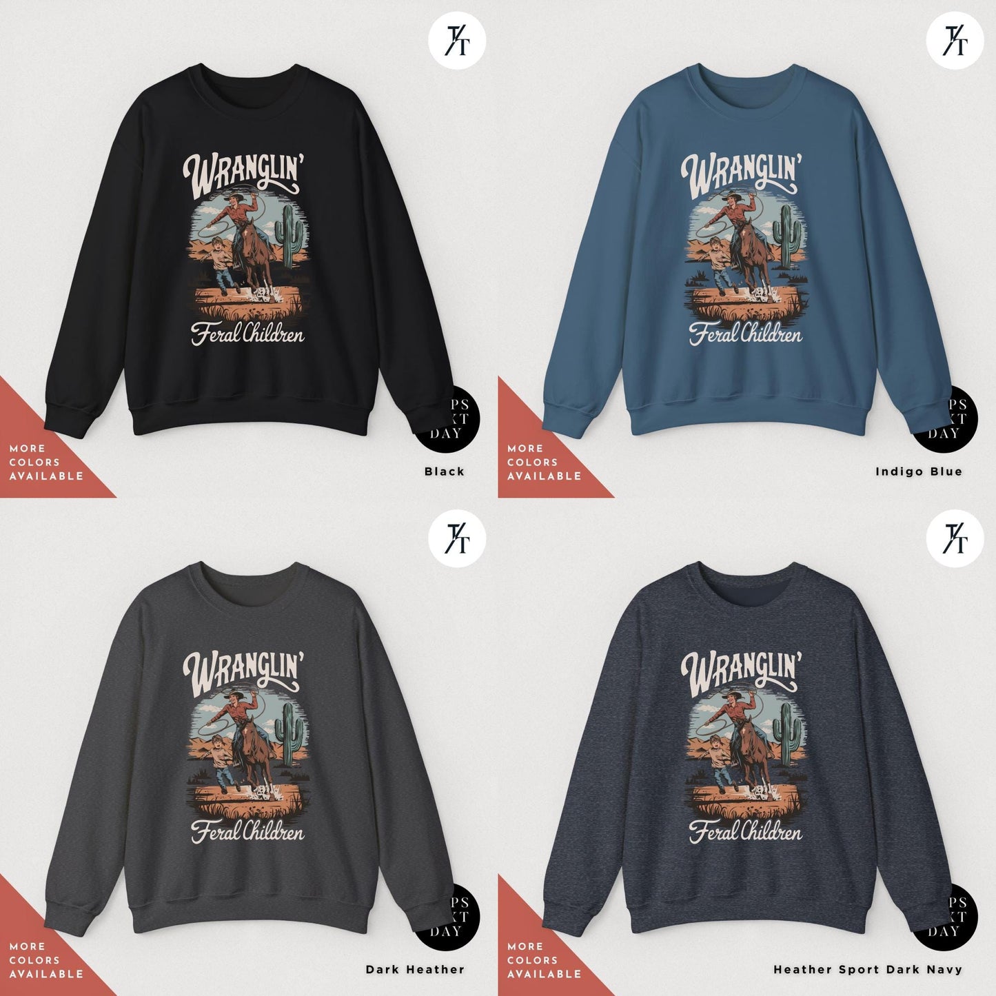 wranglin feral kids sweatshirt, Gift For Mom, Feral Mom Sweatshirt, Western Raccoon Cowboy sweater, Funny Parenting Humor Mother'S Day Gift