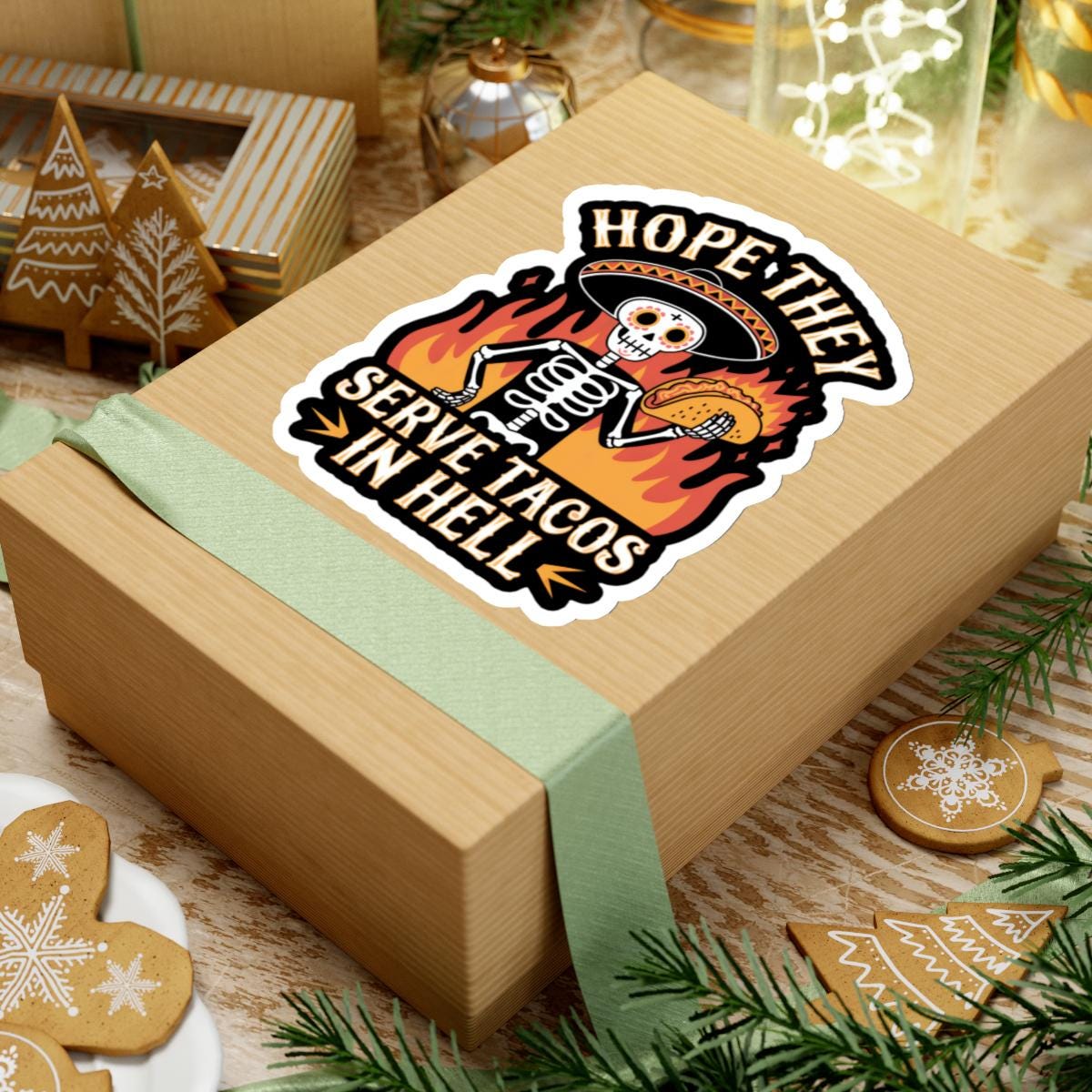 Funny Taco sticker - I Hope They Serve Tacos In Hell decal, Cinco De Mayo Tacos Lovers Gift, Skeleton Decals, Hilarious Gift for Foodies