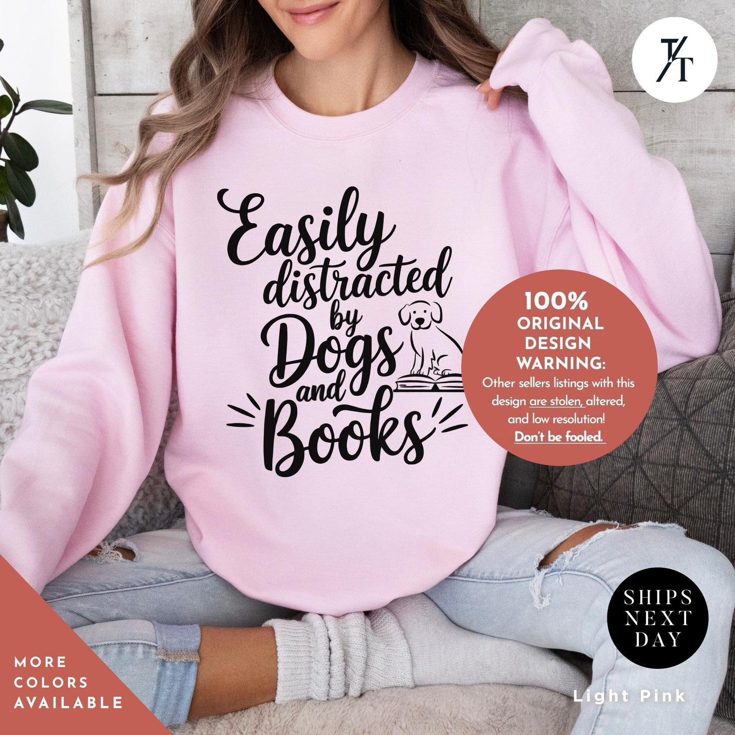Easily Distracted By Dogs And Books Sweatshirt - Book Lover Gift - Funny Dog Sweatshirt - Dog Mom Gift for Librarian, Sweater for readers