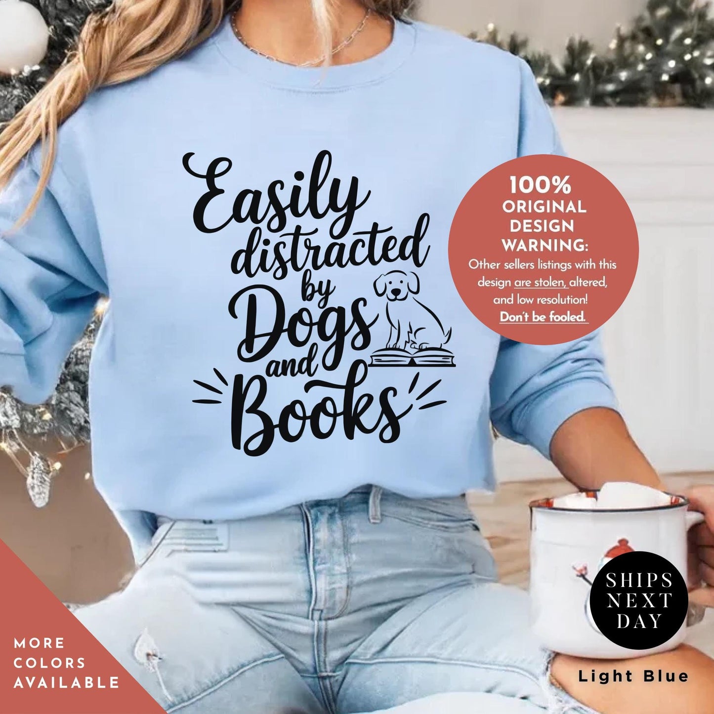 Easily Distracted By Dogs And Books Sweatshirt - Book Lover Gift - Funny Dog Sweatshirt - Dog Mom Gift for Librarian, Sweater for readers