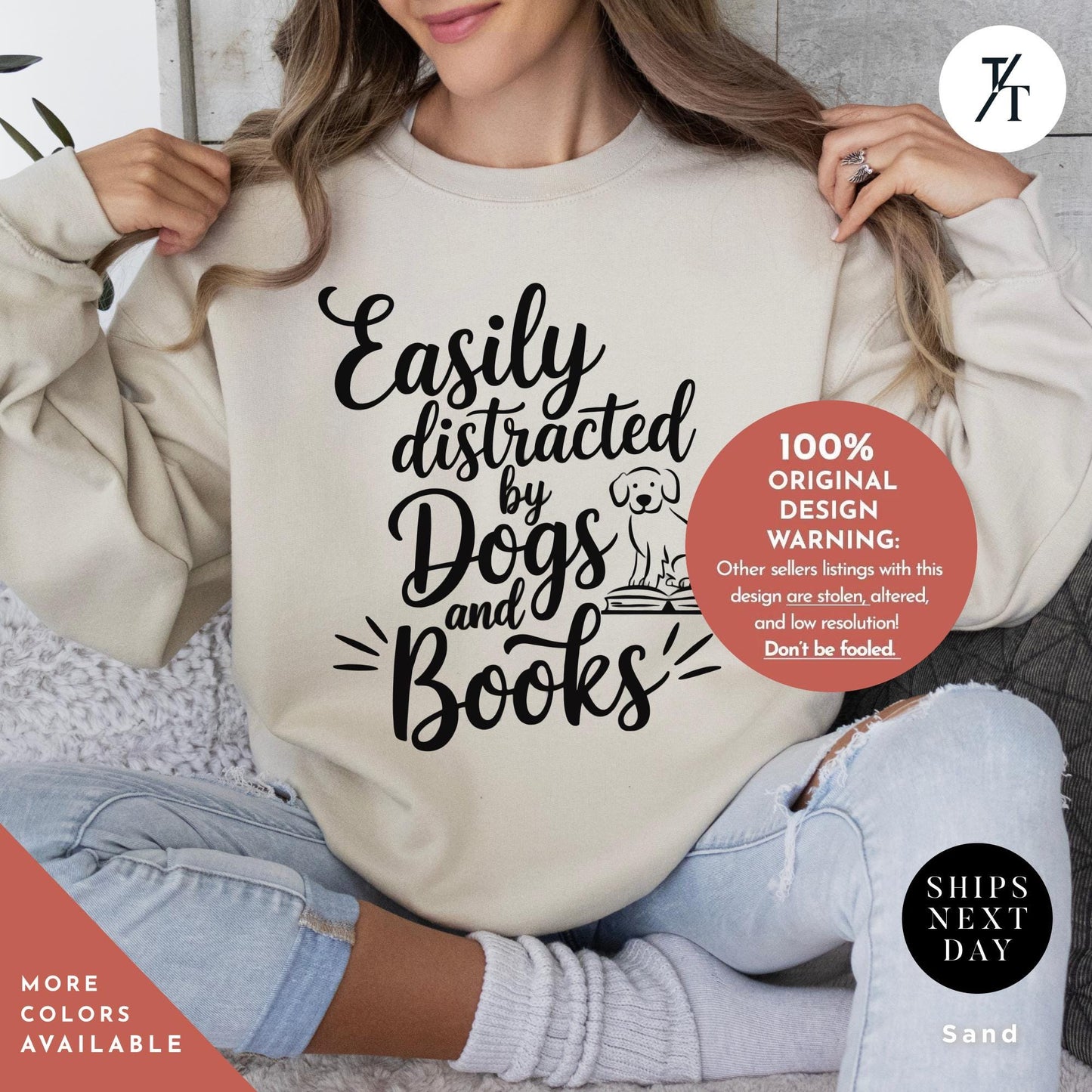 Easily Distracted By Dogs And Books Sweatshirt - Book Lover Gift - Funny Dog Sweatshirt - Dog Mom Gift for Librarian, Sweater for readers
