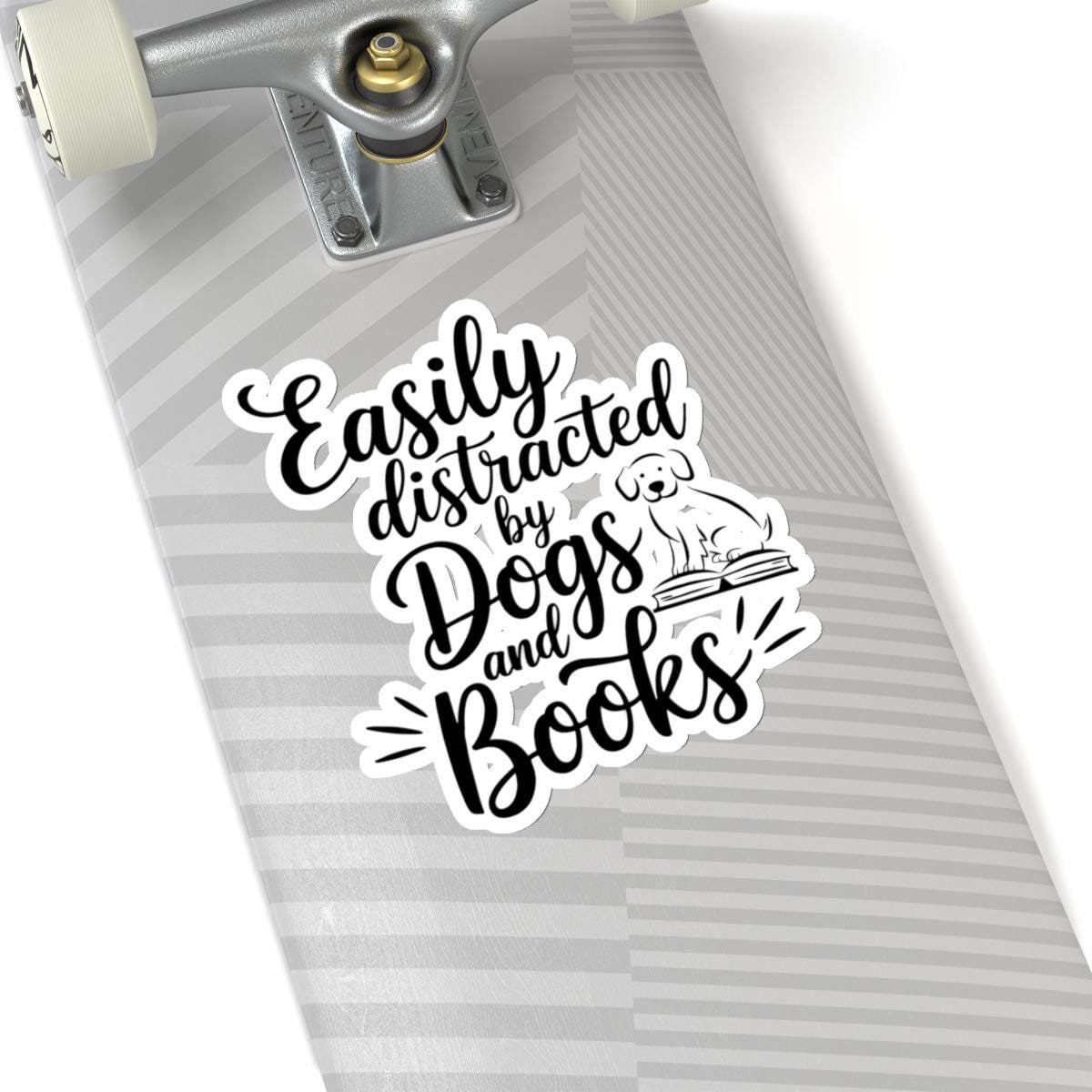 Easily Distracted by Dogs and Books Sticker, Water Bottle Sticker, Funny Dog Lover Stickers - Bookish Gift - Cute Decal for Readers