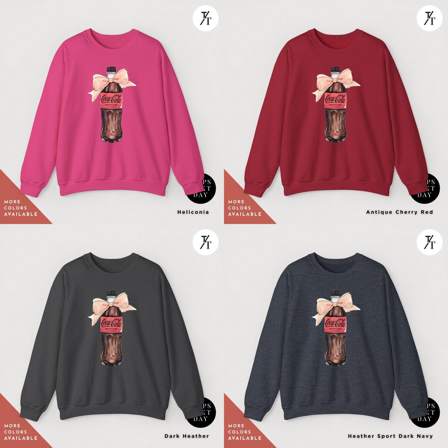 I need a coke zero sweatshirt Coke Zero Lover Coquette sweatshirt with Pink bow, Trendy Gift For Her, Ironic Minimalist Coca Cola Design
