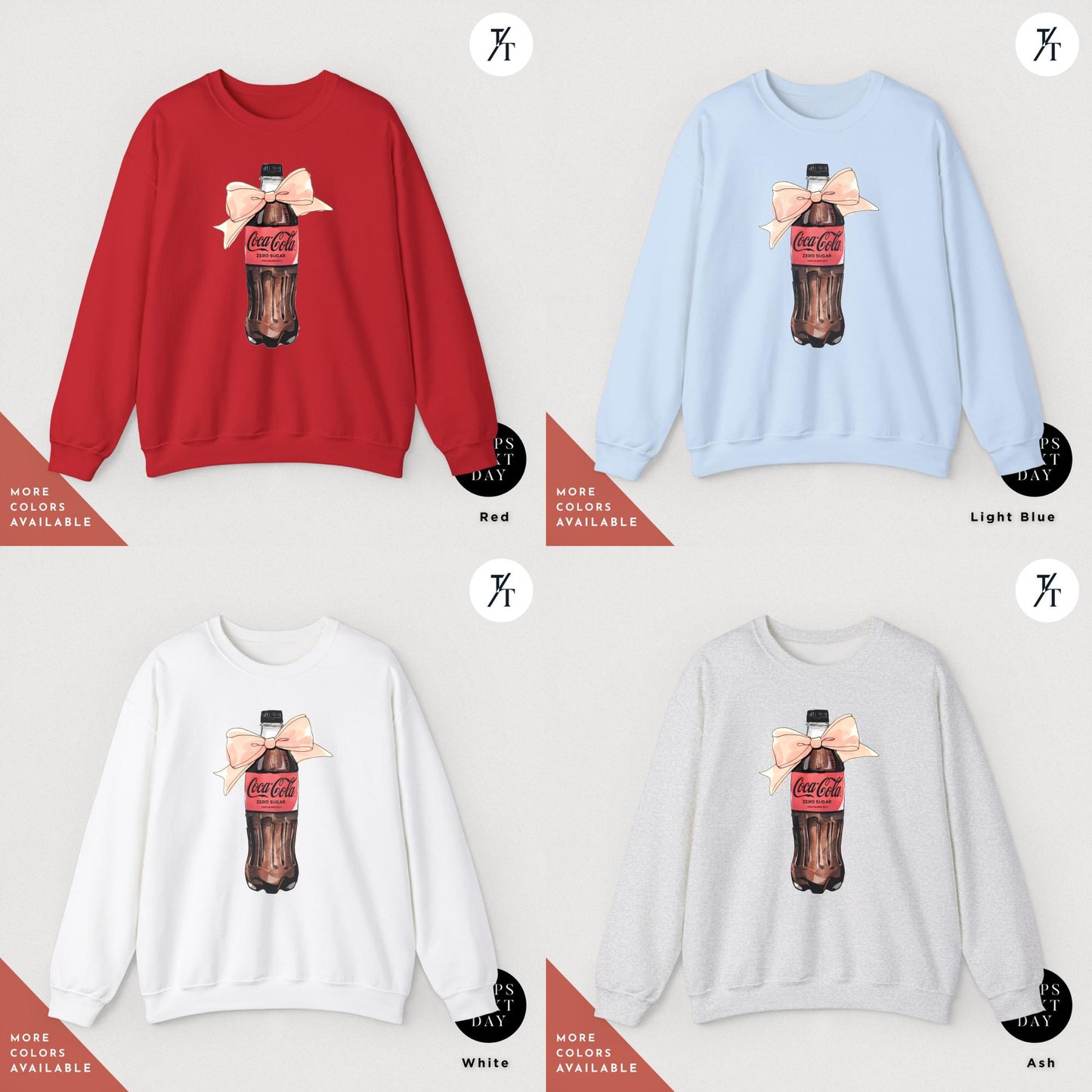I need a coke zero sweatshirt Coke Zero Lover Coquette sweatshirt with Pink bow, Trendy Gift For Her, Ironic Minimalist Coca Cola Design