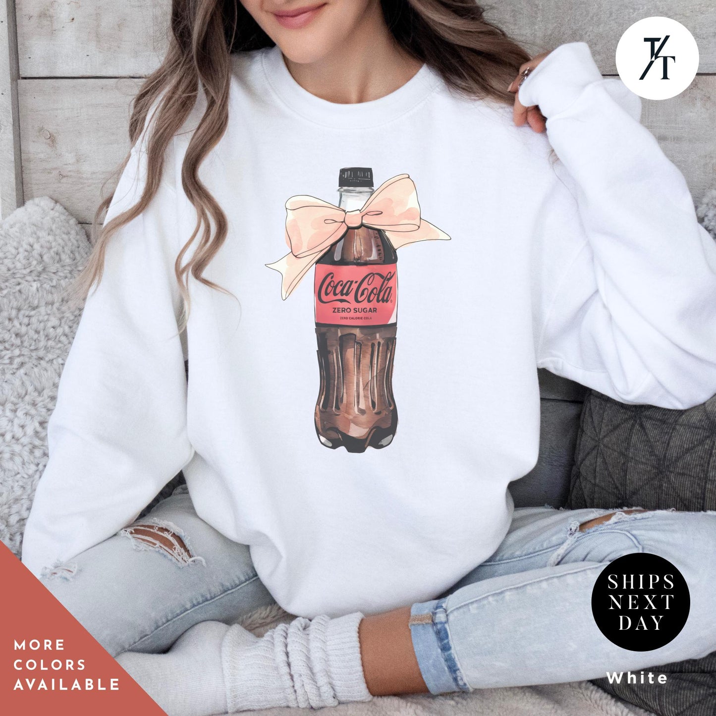 I need a coke zero sweatshirt Coke Zero Lover Coquette sweatshirt with Pink bow, Trendy Gift For Her, Ironic Minimalist Coca Cola Design