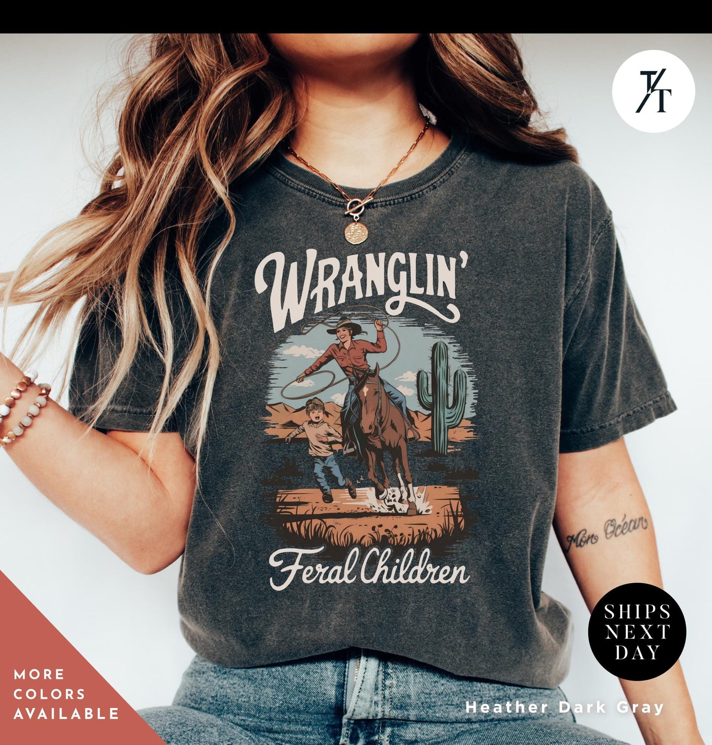 Wranglin feral kids shirt, Gift For Mom, Country Funny Shirt, Western Mom Shirt, Mama, Feral Child Wrangling Kids Wranglin Tee Feral Raccoon