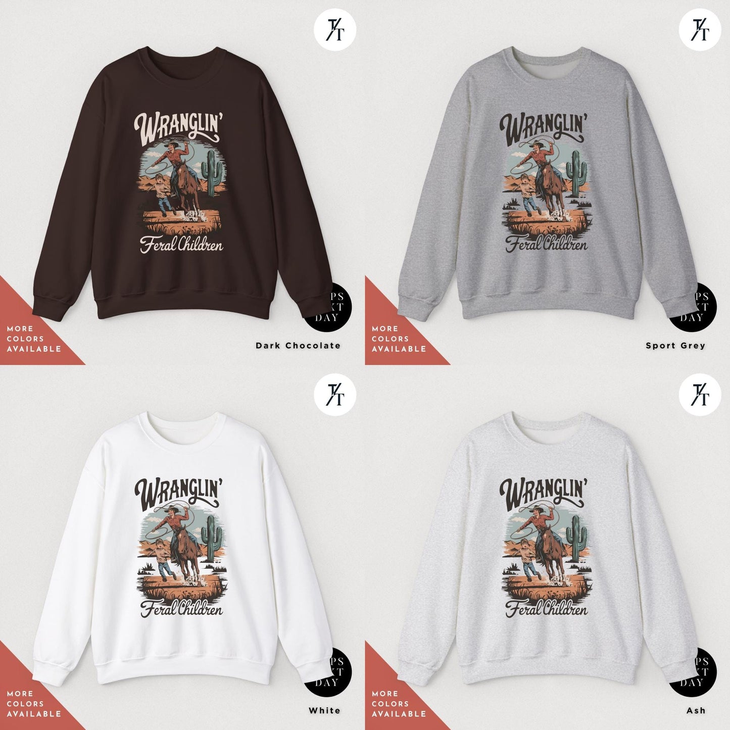 wranglin feral kids sweatshirt, Gift For Mom, Feral Mom Sweatshirt, Western Raccoon Cowboy sweater, Funny Parenting Humor Mother'S Day Gift