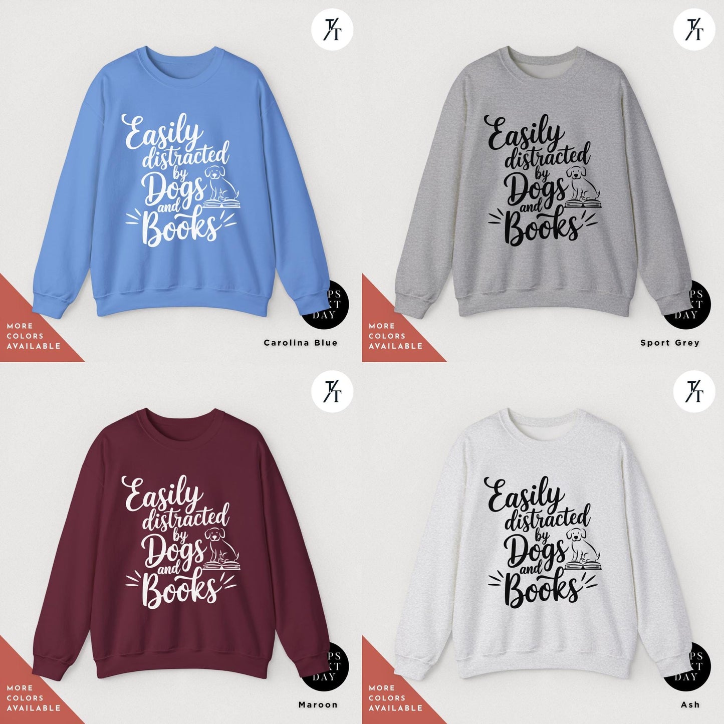 Easily Distracted By Dogs And Books Sweatshirt - Book Lover Gift - Funny Dog Sweatshirt - Dog Mom Gift for Librarian, Sweater for readers