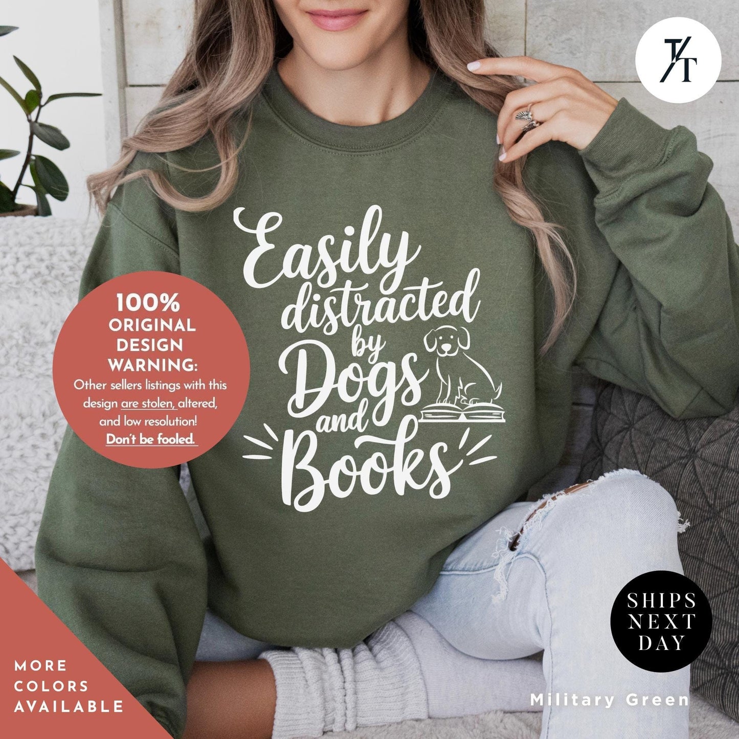 Easily Distracted By Dogs And Books Sweatshirt - Book Lover Gift - Funny Dog Sweatshirt - Dog Mom Gift for Librarian, Sweater for readers