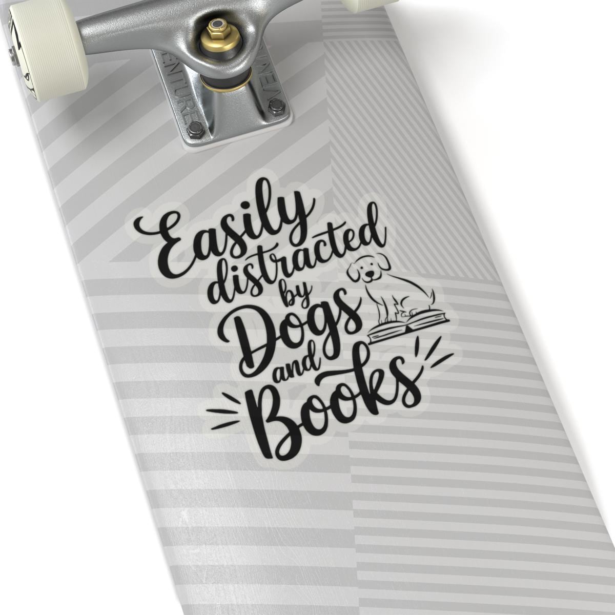 Easily Distracted by Dogs and Books Sticker, Water Bottle Sticker, Funny Dog Lover Stickers - Bookish Gift - Cute Decal for Readers