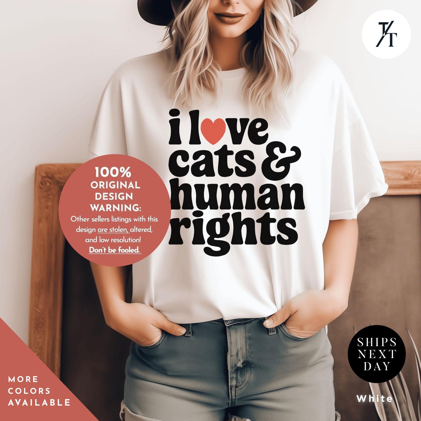 I Love Cats and Human Rights Shirt - Retro Feminist Shirt - Smash the Patriarchy shirts - Pro choice Funny political Women's Rights Tee