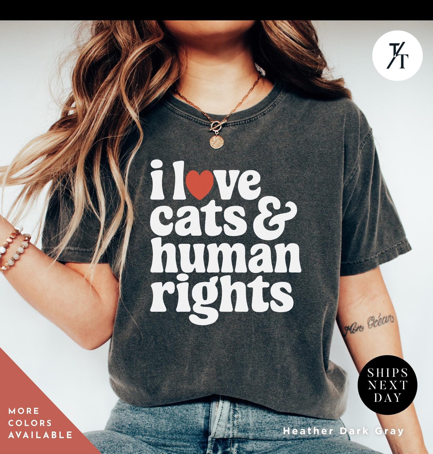 I Love Cats and Human Rights Shirt - Retro Feminist Shirt - Smash the Patriarchy shirts - Pro choice Funny political Women's Rights Tee