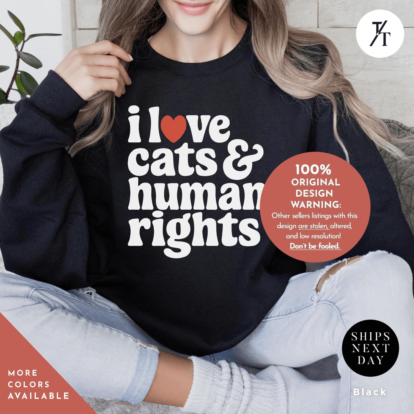 I Love Cats And Human Rights Sweatshirt - Pro Choice Women - Feminist Clothing - Funny Political Shirt, Animal Rights Tee, I Love Cats Shirt