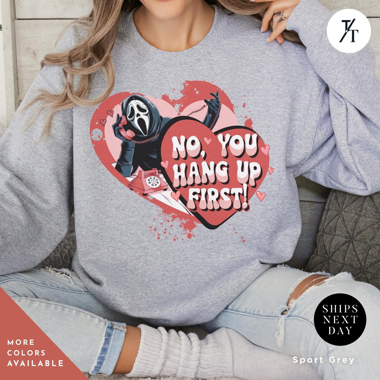 No you hang up scream sweatshirt Ghostface valentines day Shirt, Horror Valentines Ghostface Sweatshirt, Horror Movie Funny Valentines Tee