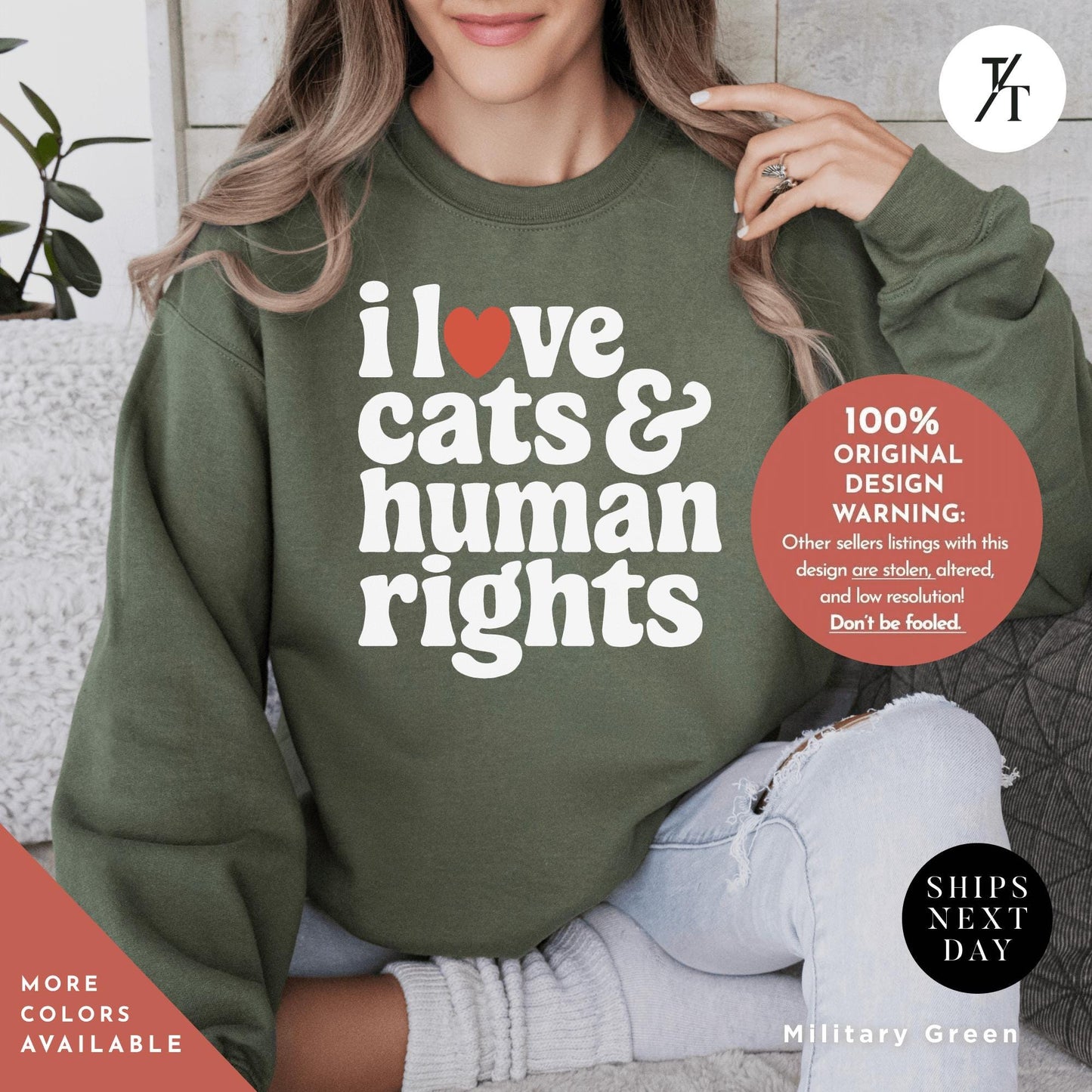 I Love Cats And Human Rights Sweatshirt - Pro Choice Women - Feminist Clothing - Funny Political Shirt, Animal Rights Tee, I Love Cats Shirt