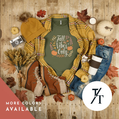 Cute Fall Graphic Tee for Women, Rustic Fall Vibes Only Design