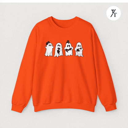 Adorable Ghosts with Cat Women's Halloween Sweatshirt
