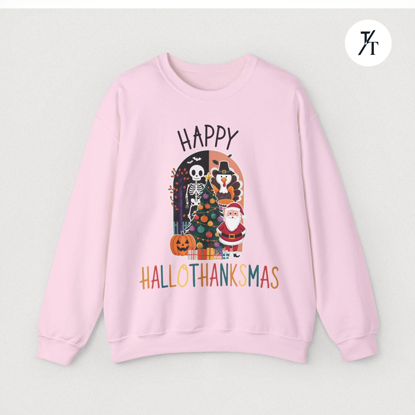 Festive Funny Happy Hallothanksmas Multi-Season Sweatshirt