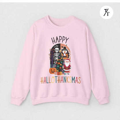 Festive Funny Happy Hallothanksmas Multi-Season Sweatshirt