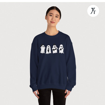 Adorable Ghosts with Cat Women's Halloween Sweatshirt