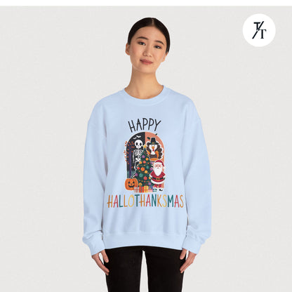 Festive Funny Happy Hallothanksmas Multi-Season Sweatshirt