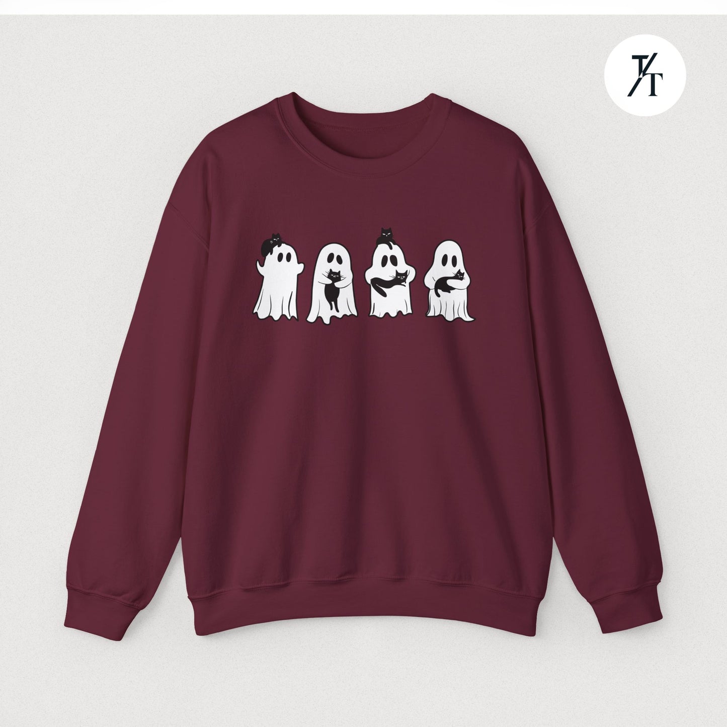 Adorable Ghosts with Cat Women's Halloween Sweatshirt